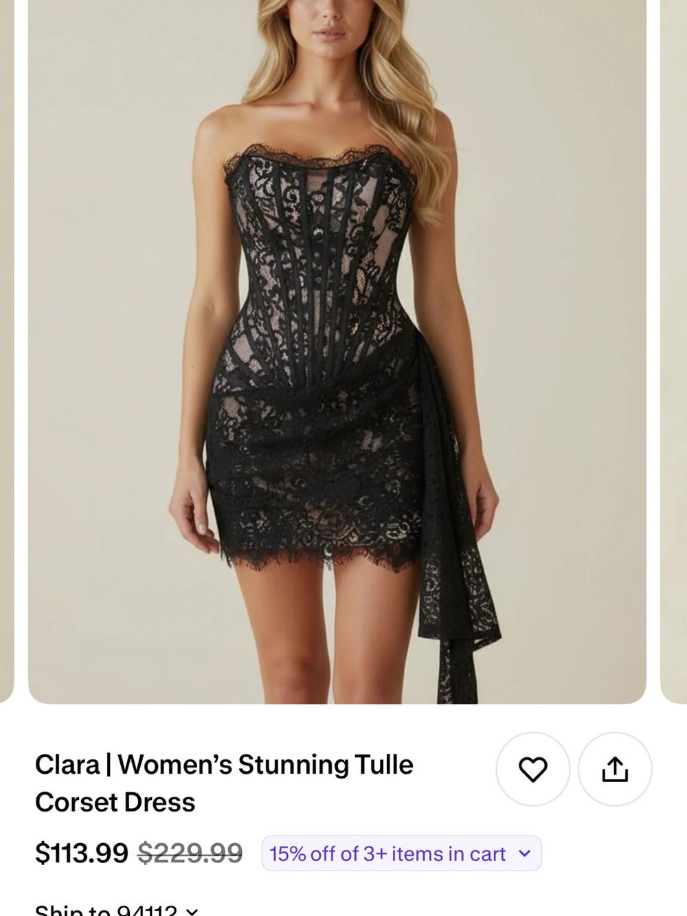 Black Lace Strapless Corset Mini Dress